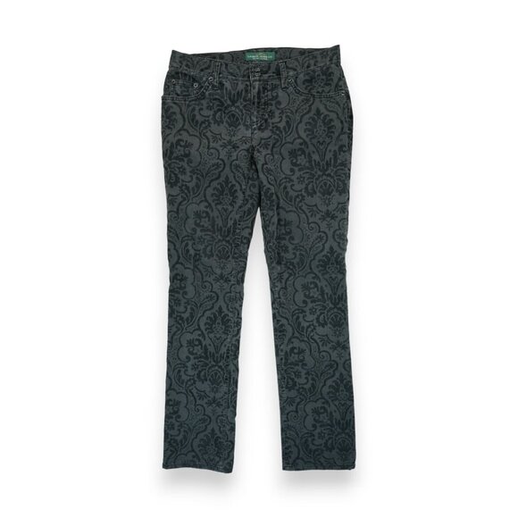 Laurent Ralph Lauren Women’s Pants Black Floral Velvet Baroque Straight Leg Sz 4 - Picture 1 of 5